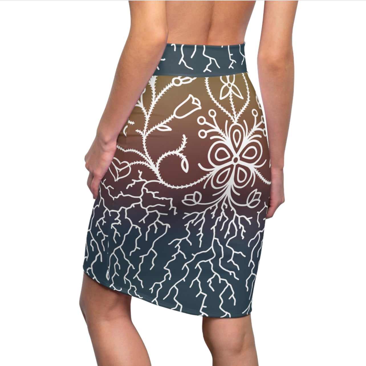 Sunset Ojibwe Floral Design - Women's Pencil Skirt