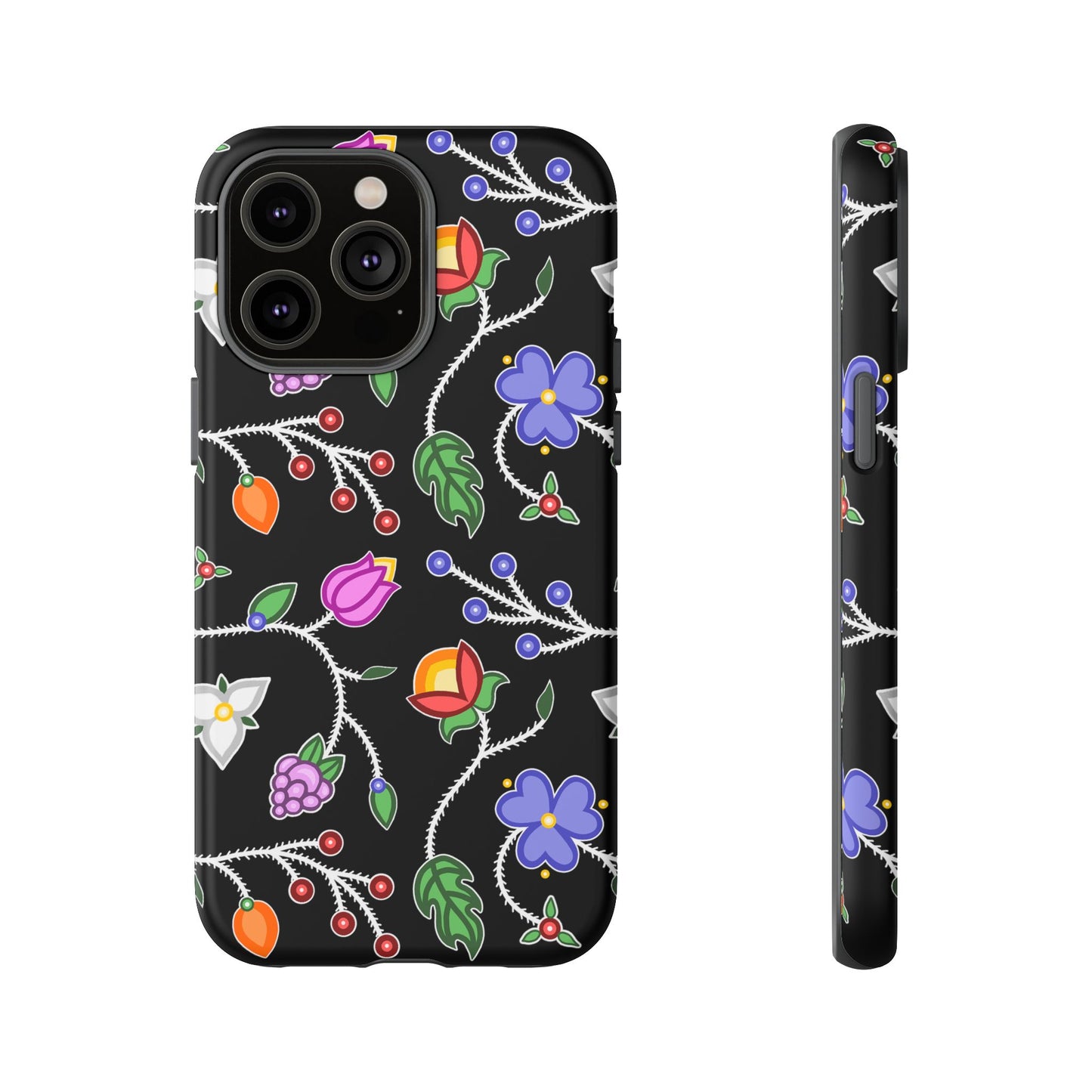 Ojibwe Floral Tough Phone Cases - Black