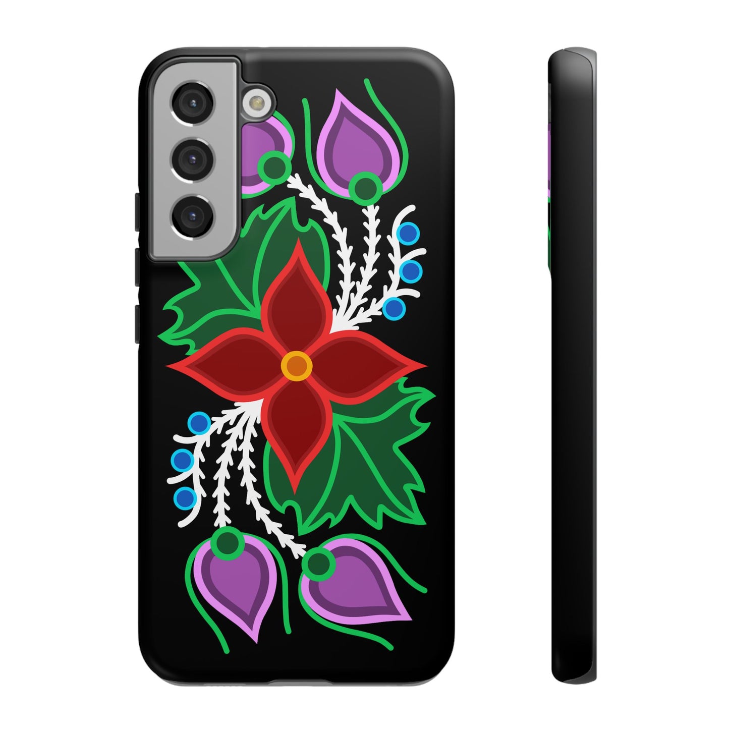 Traditional Ojibwe Floral Tough Phone Cases - Black