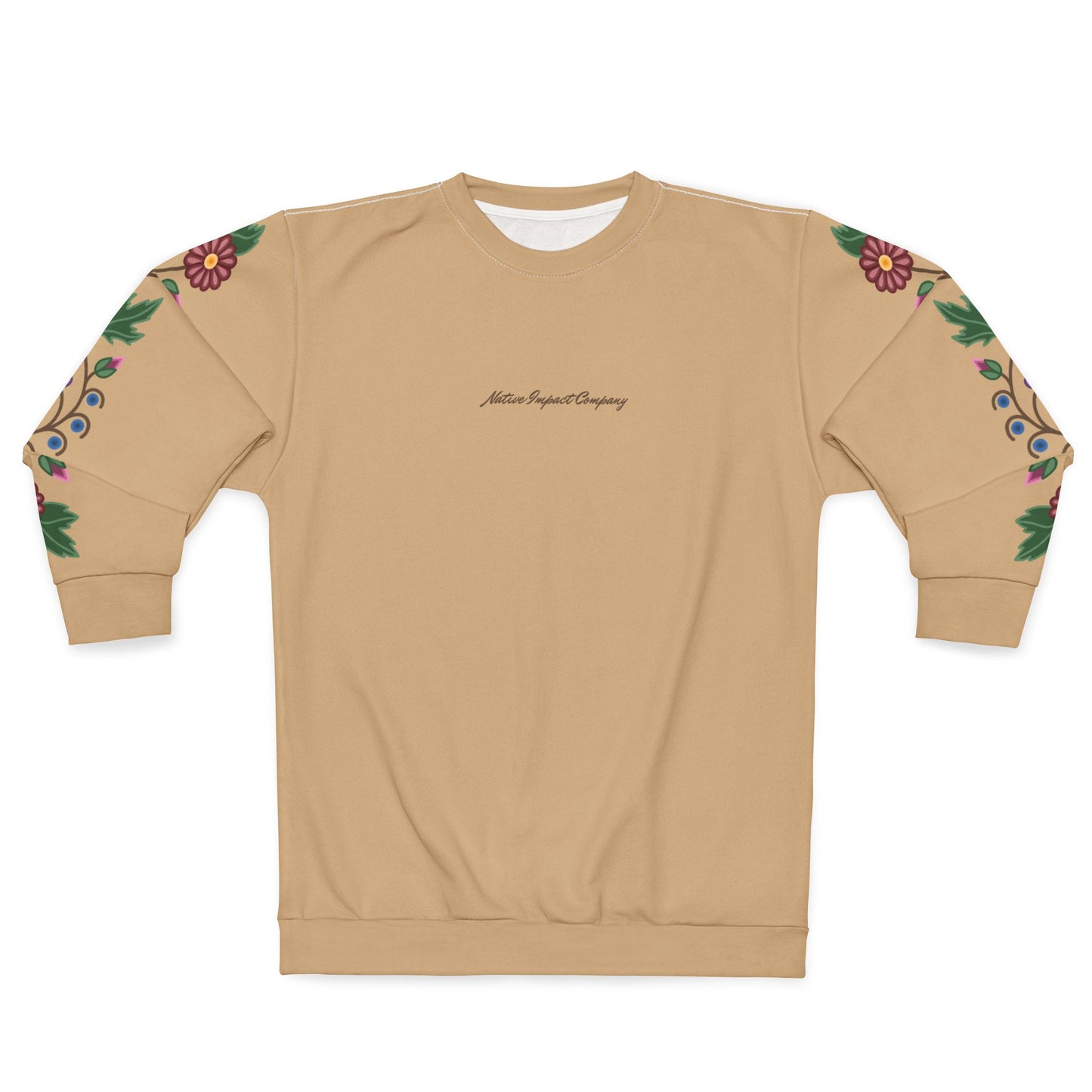 Woodland Ojibwe Floral  Sleeve Design - Unisex Sweatshirt - Beige