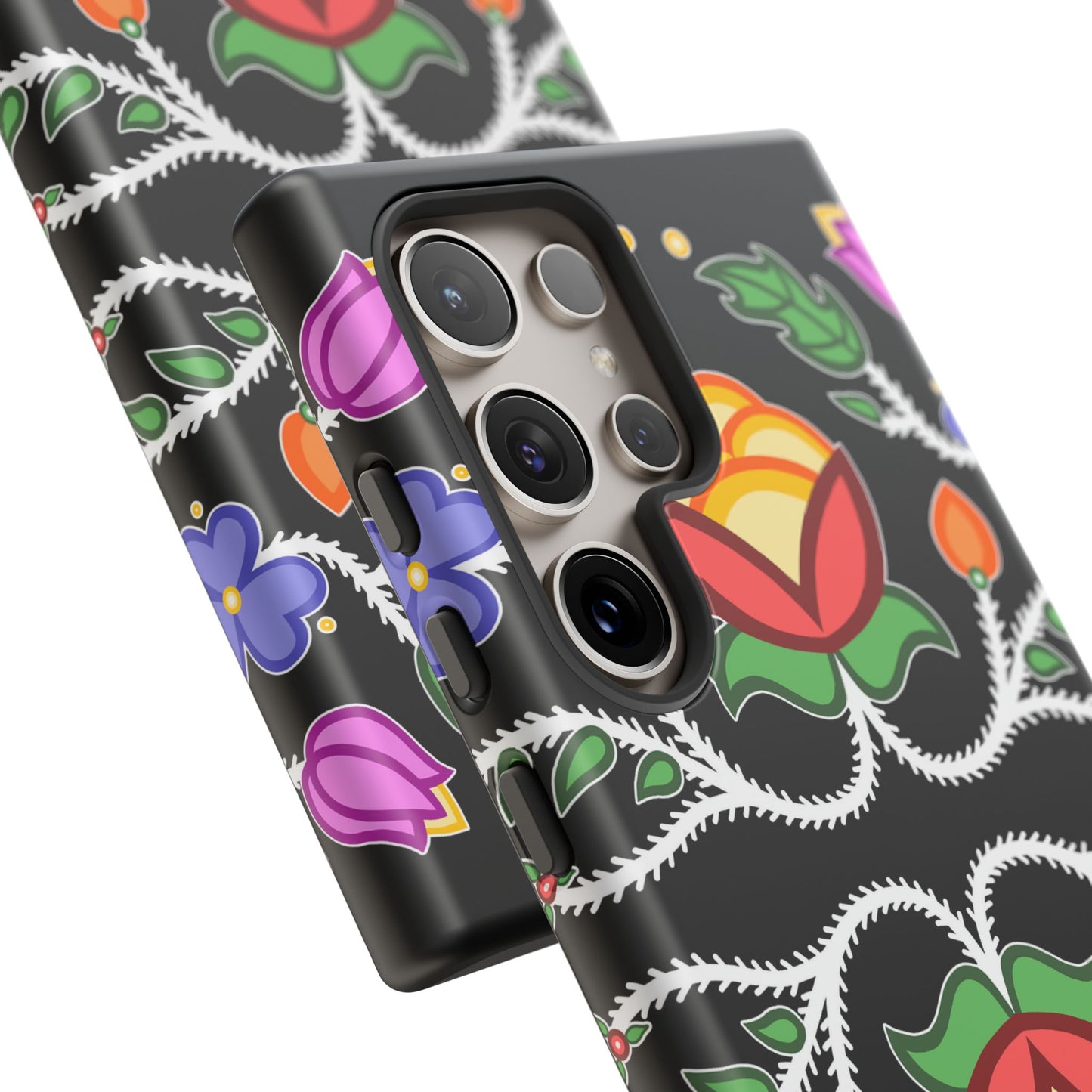 Tulip Design - Ojibwe Floral Tough Phone Cases - Black