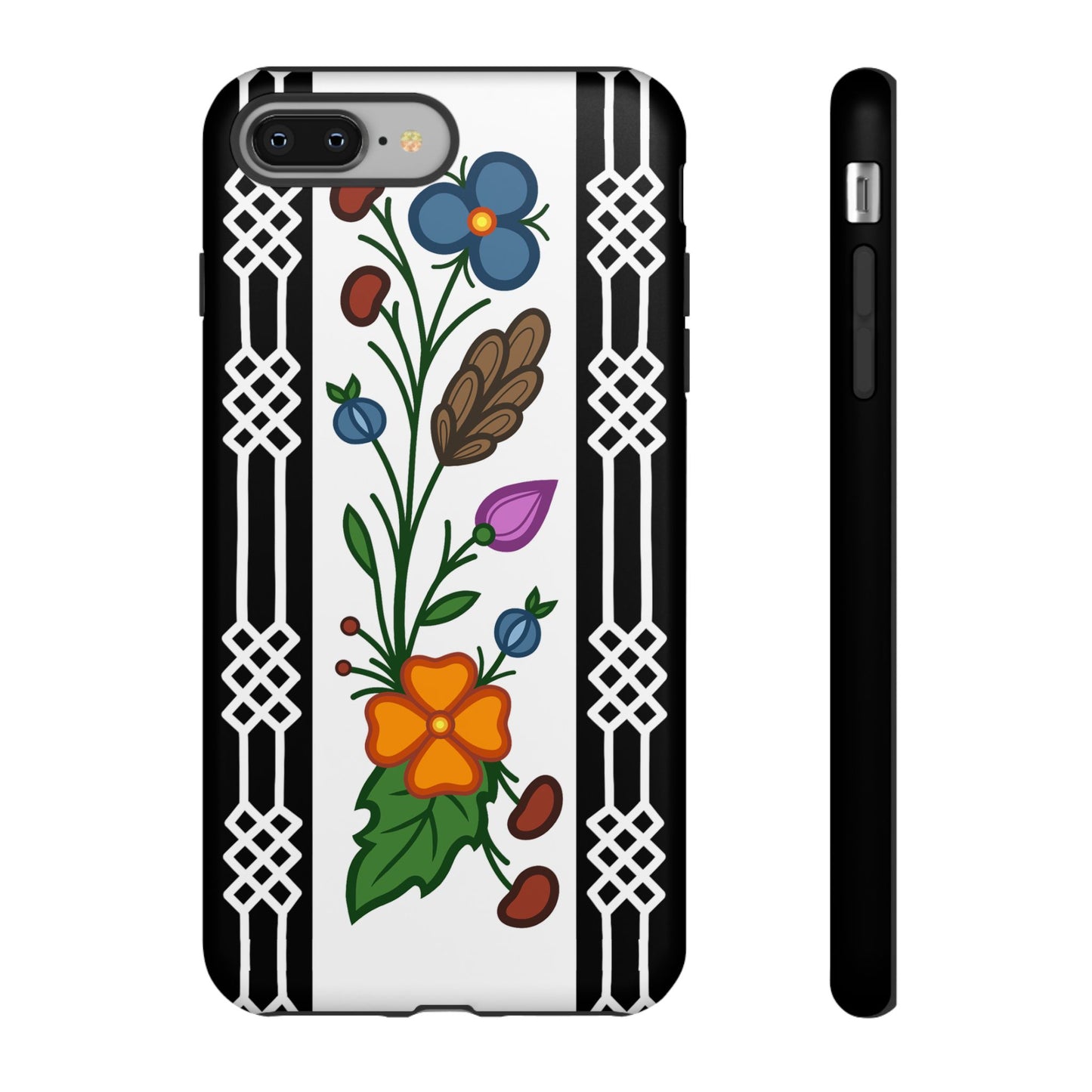 Ojibwe Floral Panel & Otter Track Geometric Border - Tough Phone Cases - Black