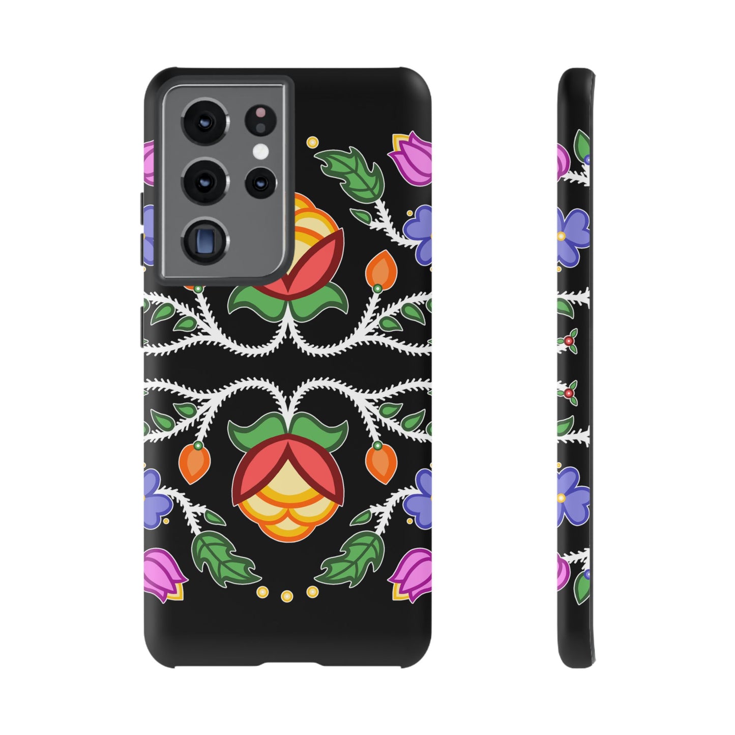 Tulip Design - Ojibwe Floral Tough Phone Cases - Black