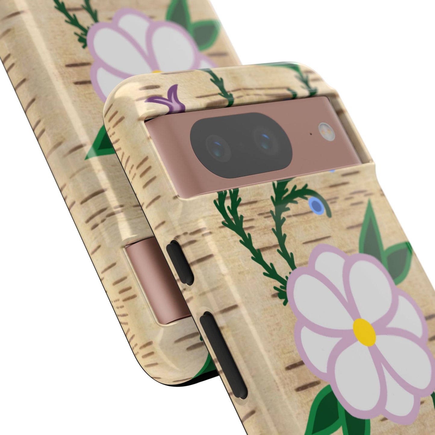 Birchbark Print Ojibwe Floral Tough Phone Cases - Black