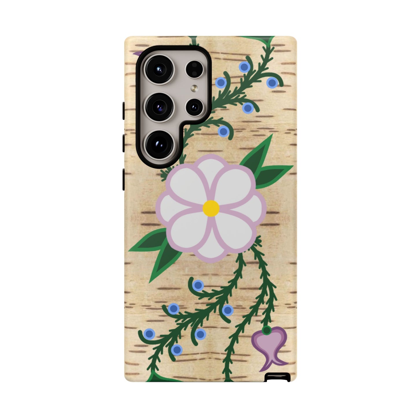 Birchbark Print Ojibwe Floral Tough Phone Cases - Black