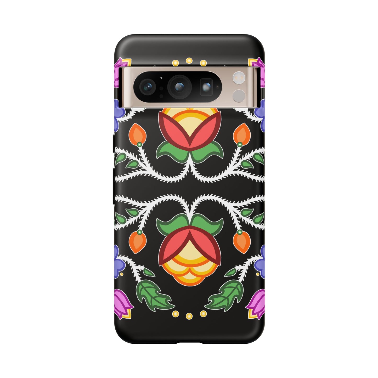 Tulip Design - Ojibwe Floral Tough Phone Cases - Black