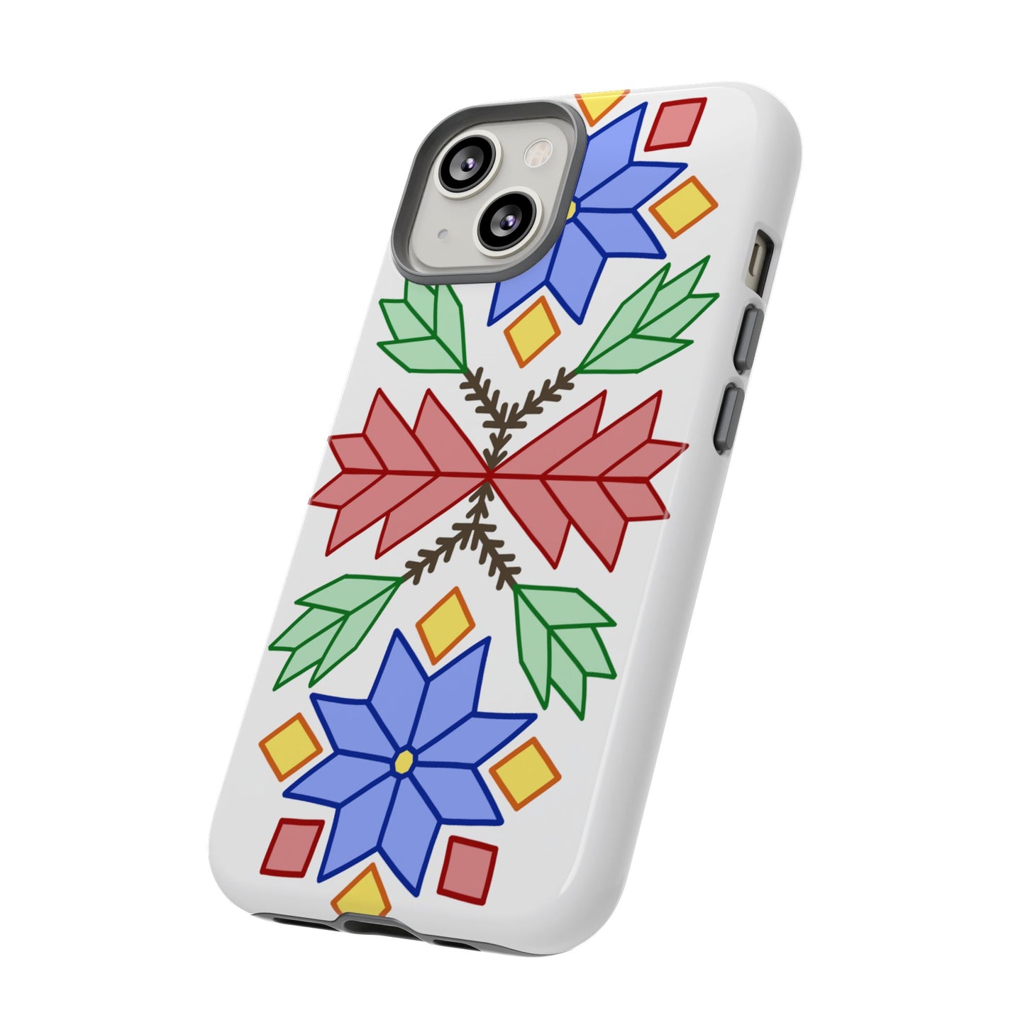 Geometric Ojibwe Floral Tough Phone Cases - White