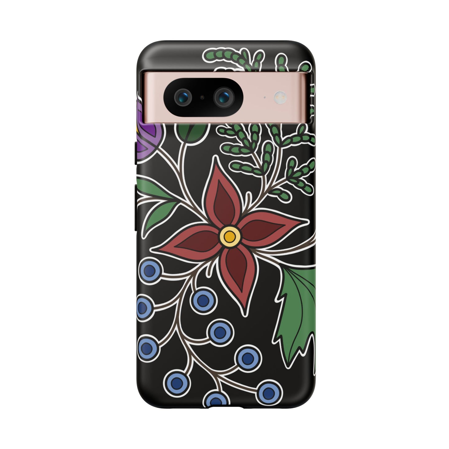 Giizhik (Cedar) & Miinan (Blueberries) Ojibwe Floral Tough Phone Cases - Black