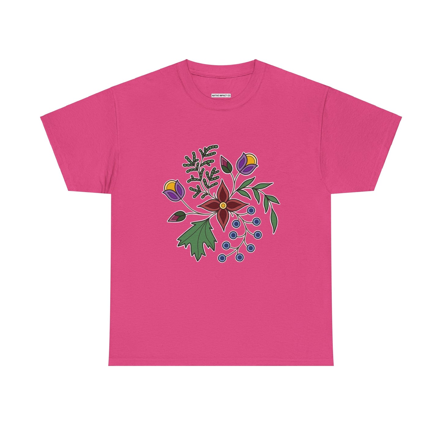 Giizhik / Cedar Ojibwe Floral Design - Unisex Gildan Heavy Cotton Tee