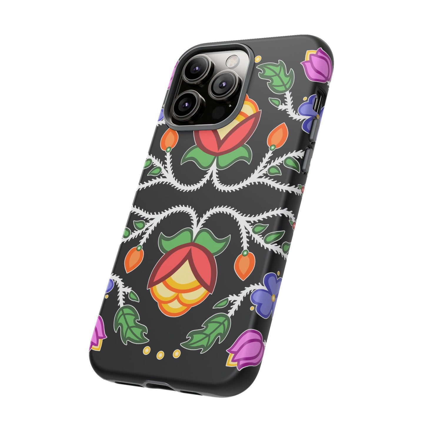 Tulip Design - Ojibwe Floral Tough Phone Cases - Black