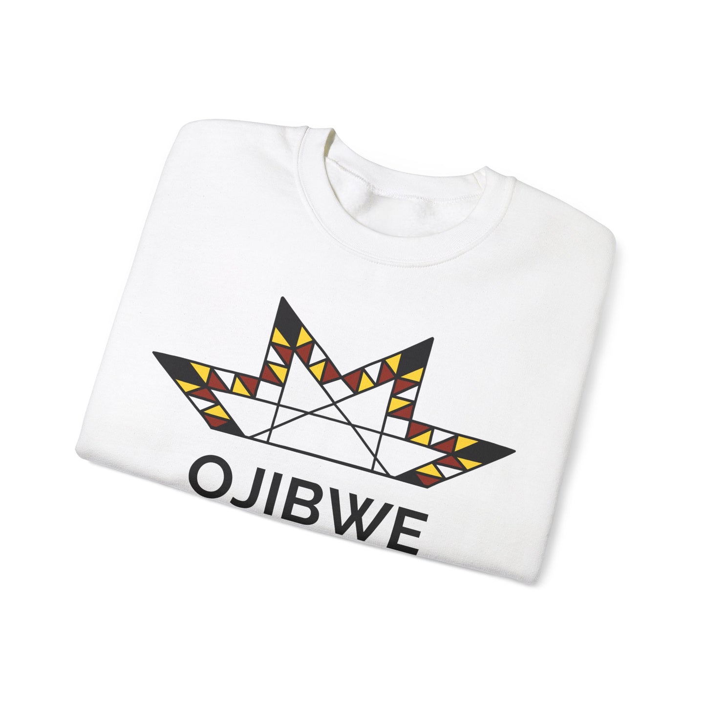 Ojibwe Pride Text & Geometric Star Design - Unisex Gildan Heavy Blend™ Crewneck Sweatshirt