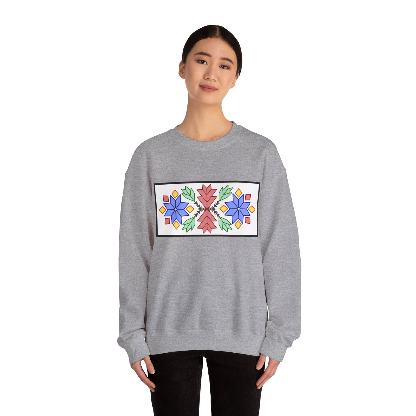 Loom Beadwork Inspired Geometric Ojibwe Floral Design - Unisex Gildan Heavy Blend™ Crewneck Sweatshirt