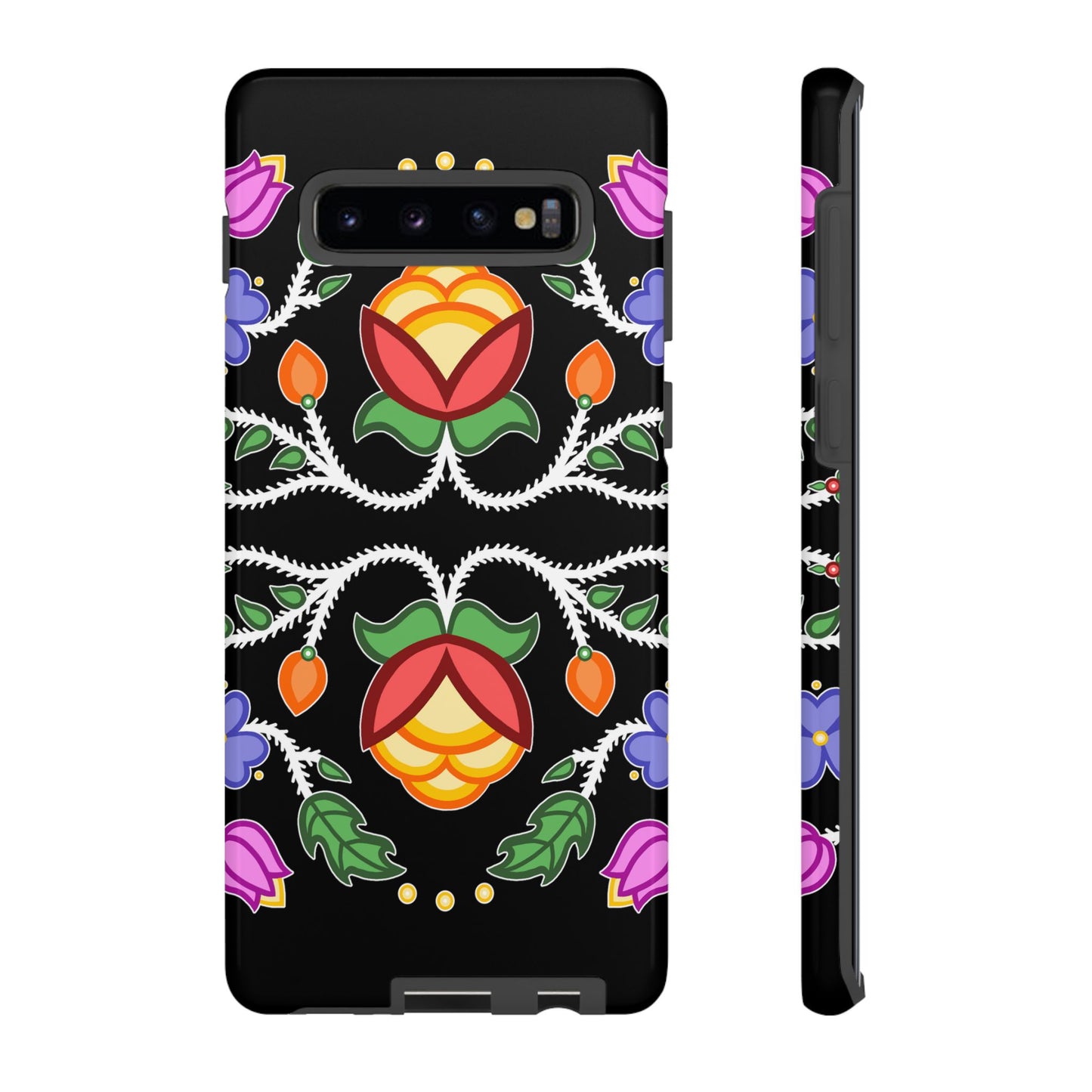 Tulip Design - Ojibwe Floral Tough Phone Cases - Black