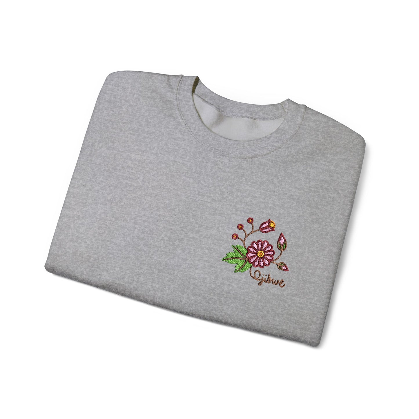 Ojibwe Pride Woodland Floral Embroidery Design - Unisex Gildan Heavy Blend™ Crewneck Sweatshirt