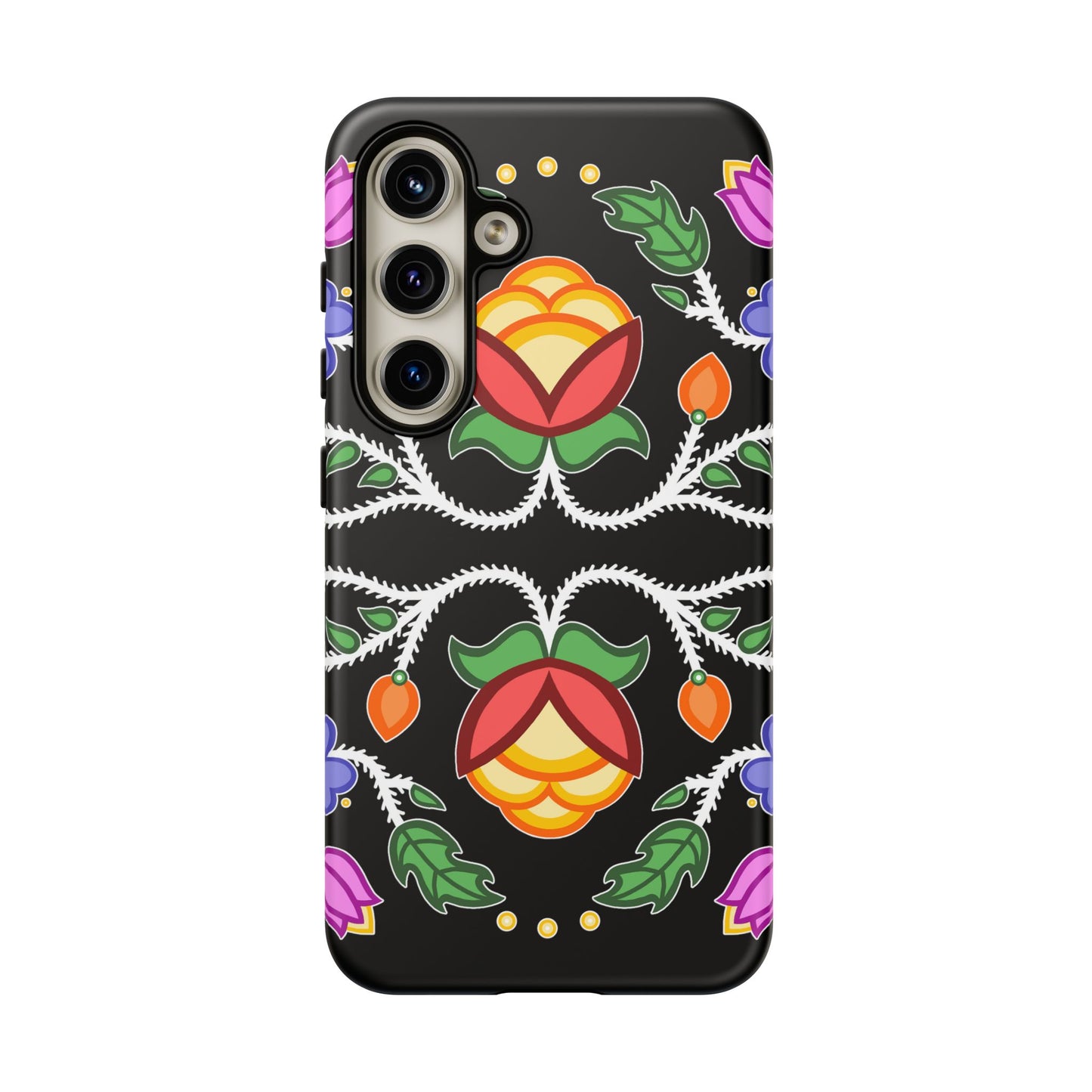 Tulip Design - Ojibwe Floral Tough Phone Cases - Black