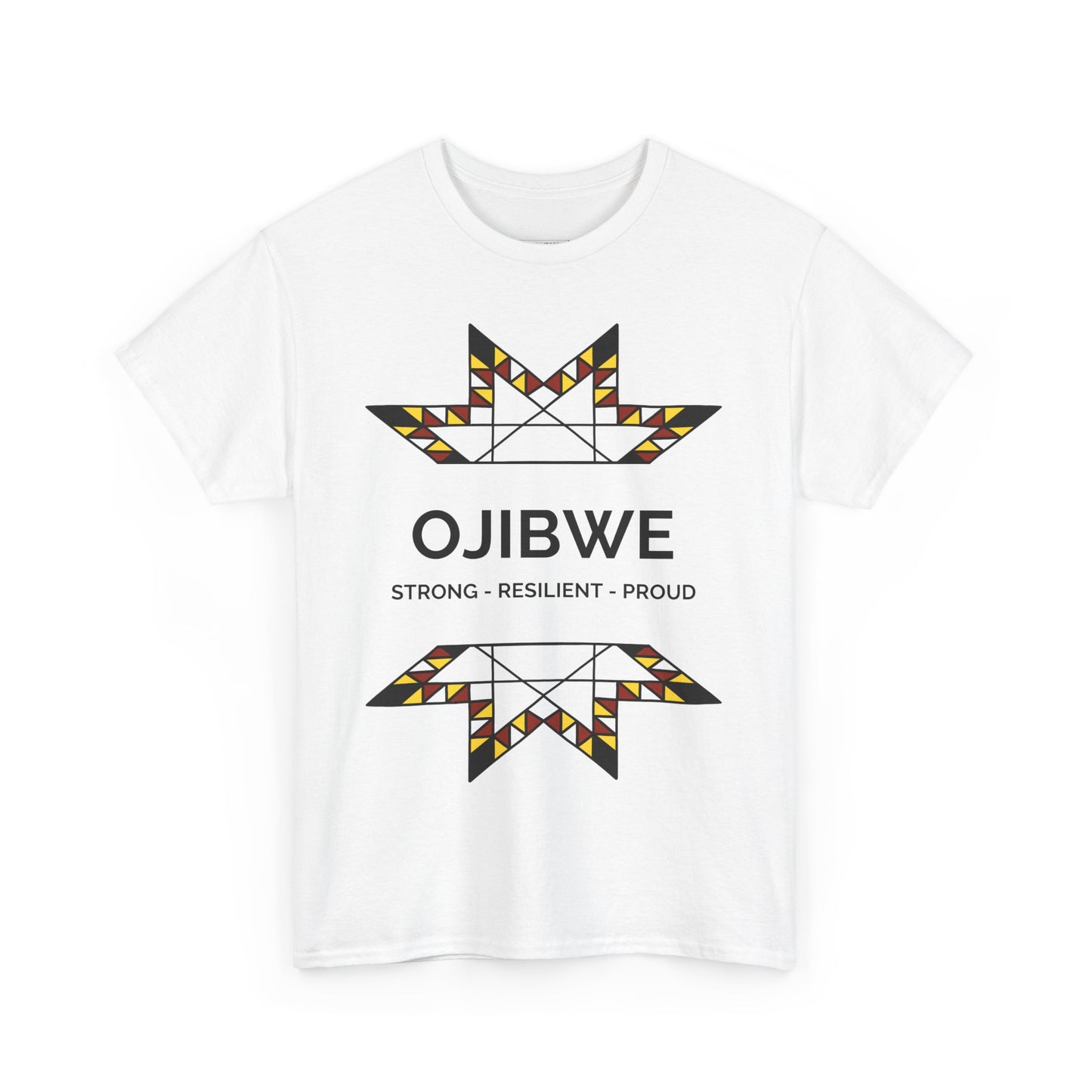 Ojibwe Pride Text & Geometric Star Design - Unisex Gildan Heavy Cotton Tee