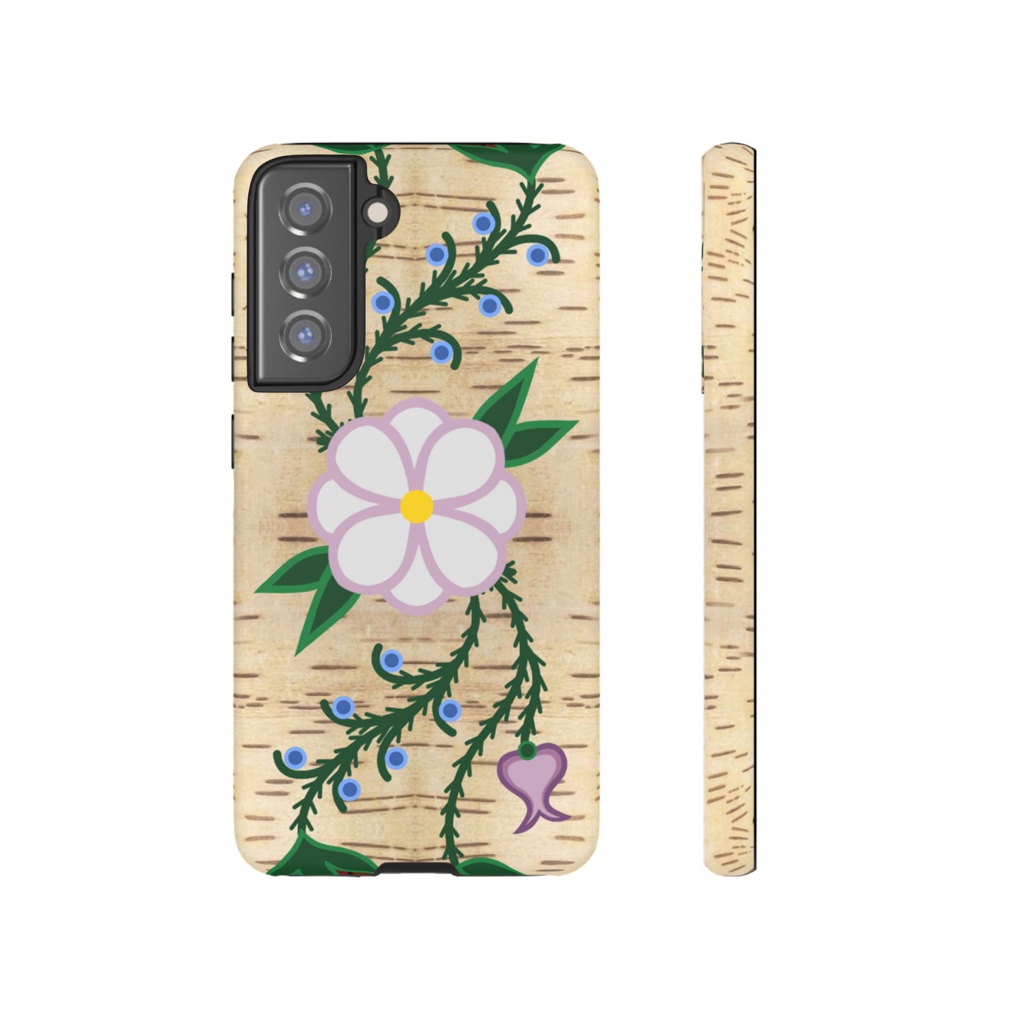 Birchbark Print Ojibwe Floral Tough Phone Cases - Black