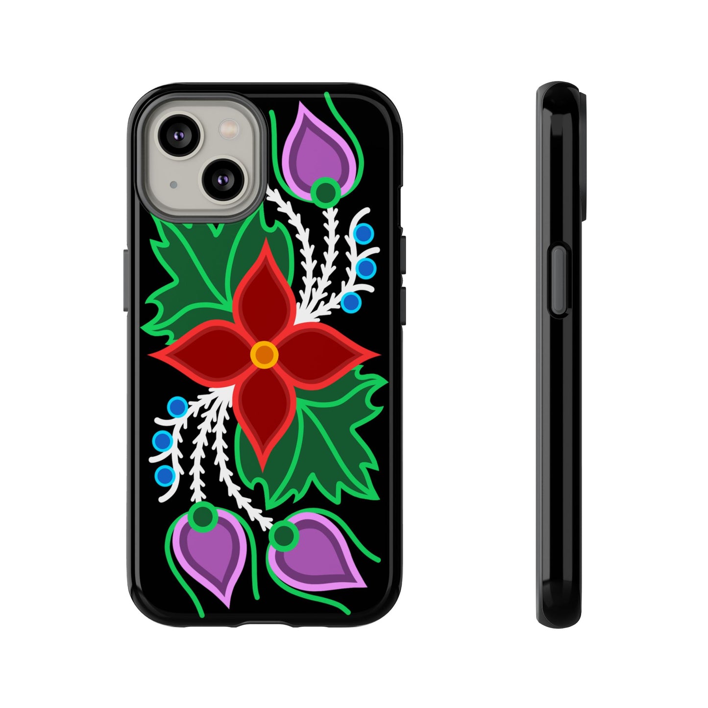 Traditional Ojibwe Floral Tough Phone Cases - Black