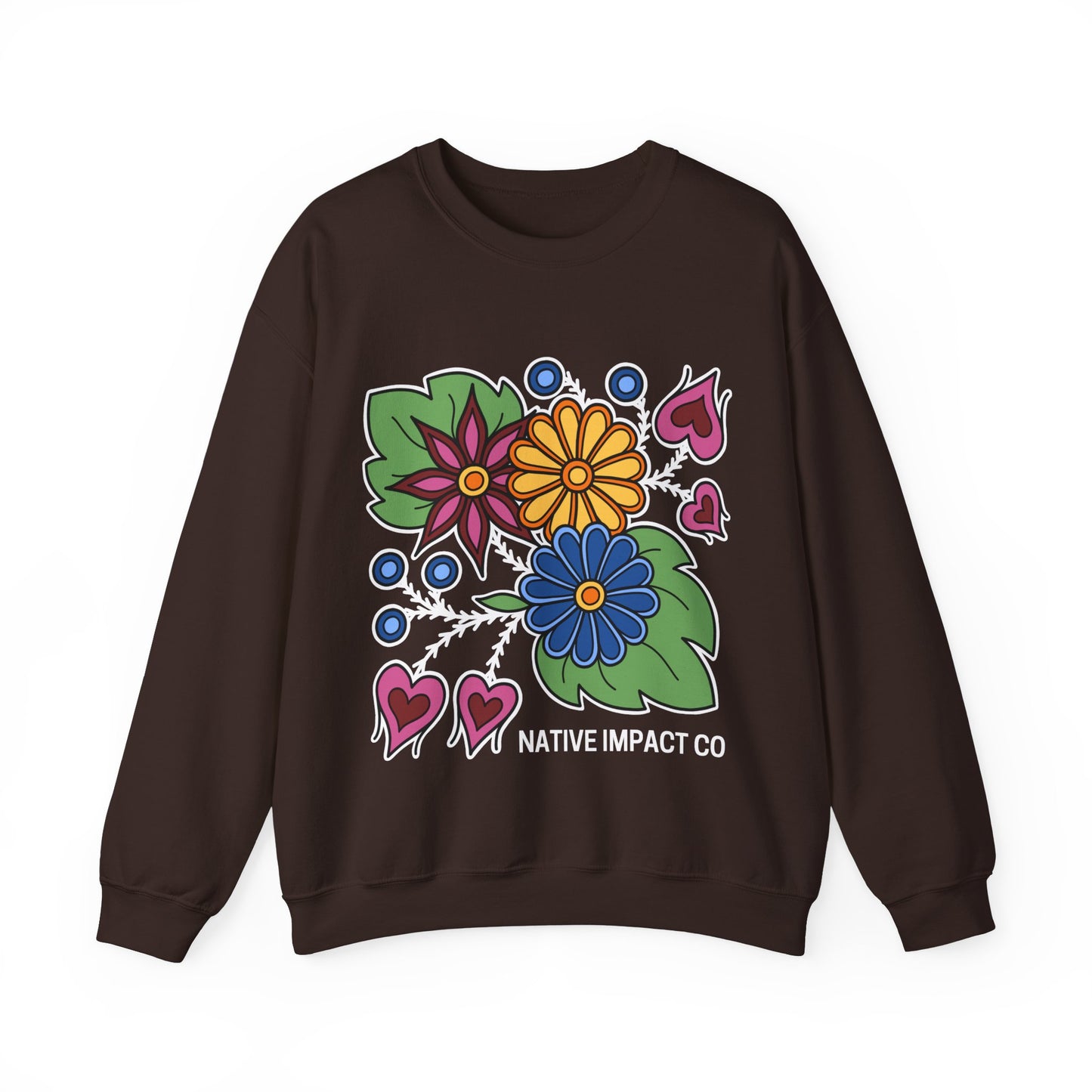 Hearts & Berries Contemporary Ojibwe Floral Design - Unisex Gildan Heavy Blend™ Crewneck Sweatshirt