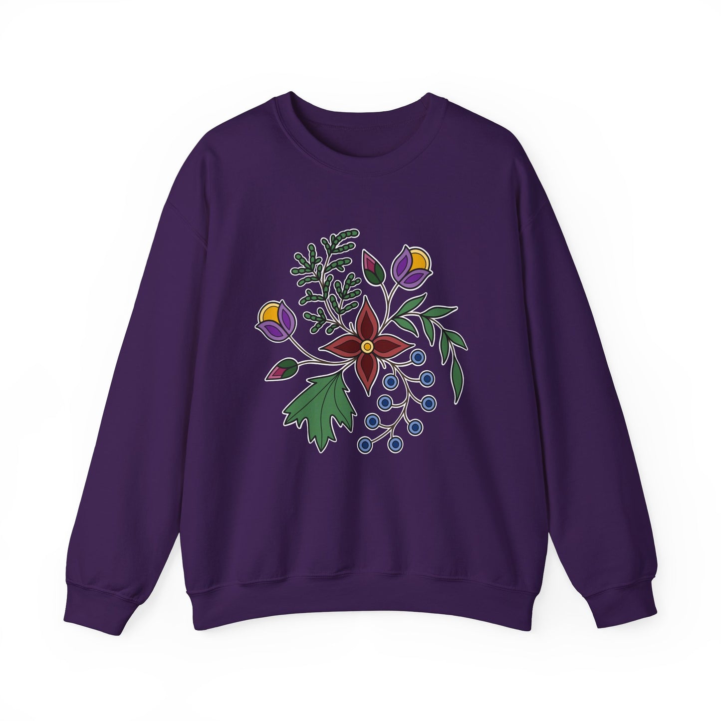 Giizhik / Cedar Ojibwe Floral Design - Unisex Gildan Heavy Blend™ Crewneck Sweatshirt