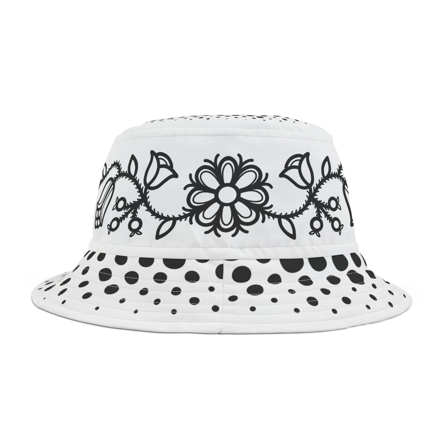 Ojibwe Floral Bucket Hat - Black & White Traditional