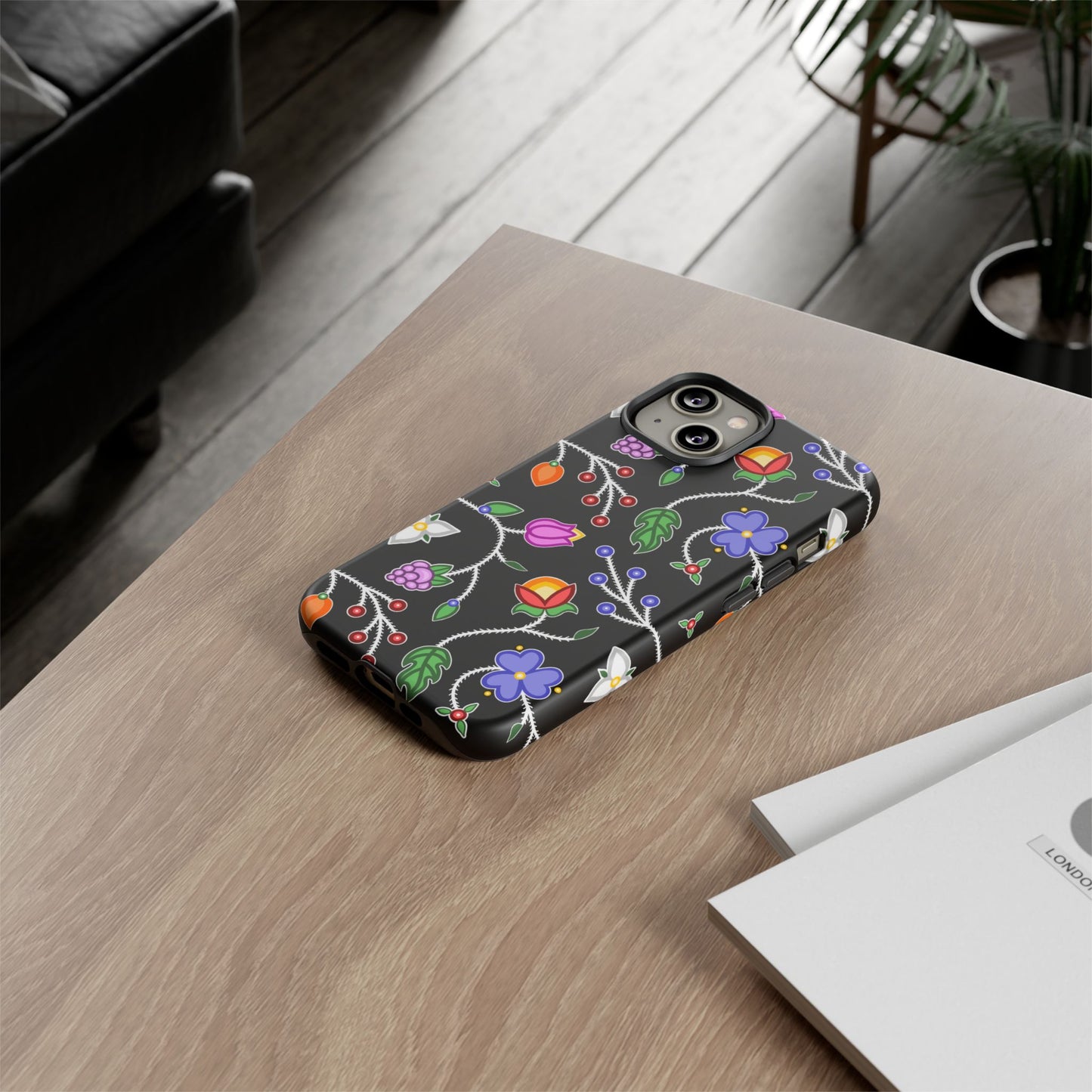 Ojibwe Floral Tough Phone Cases - Black