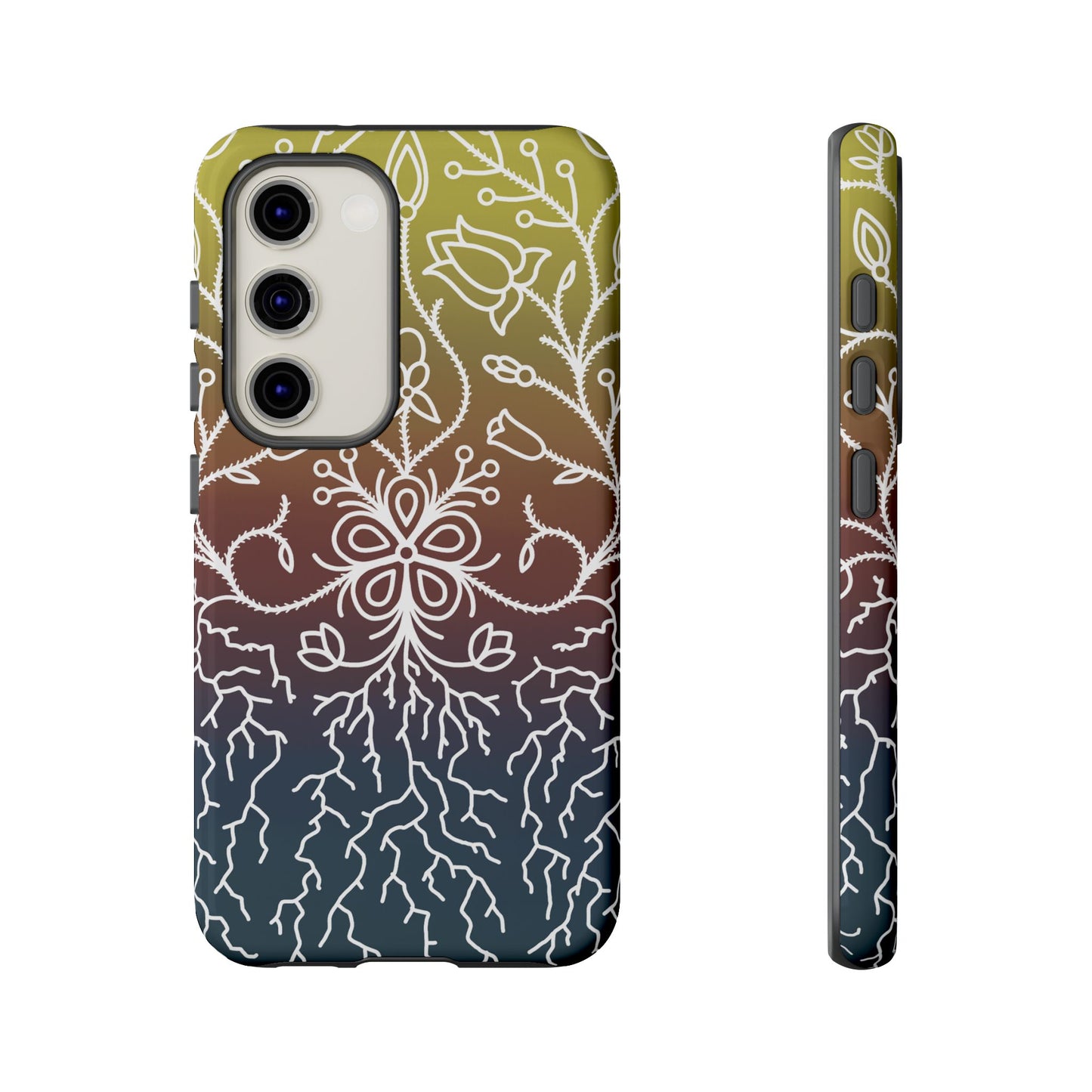 Sunset Ojibwe Floral Print Tough Phone Cases - Black