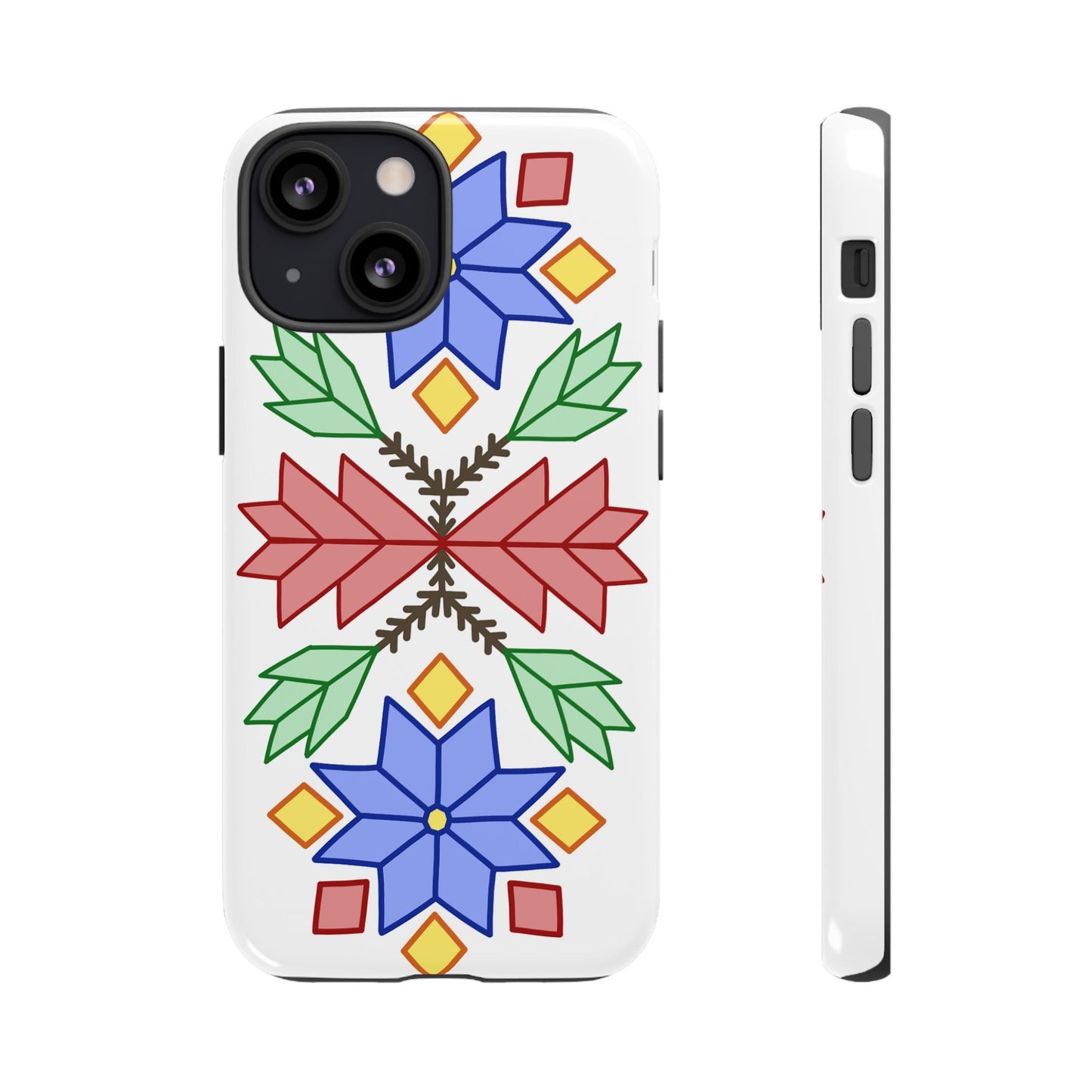 Geometric Ojibwe Floral Tough Phone Cases - White