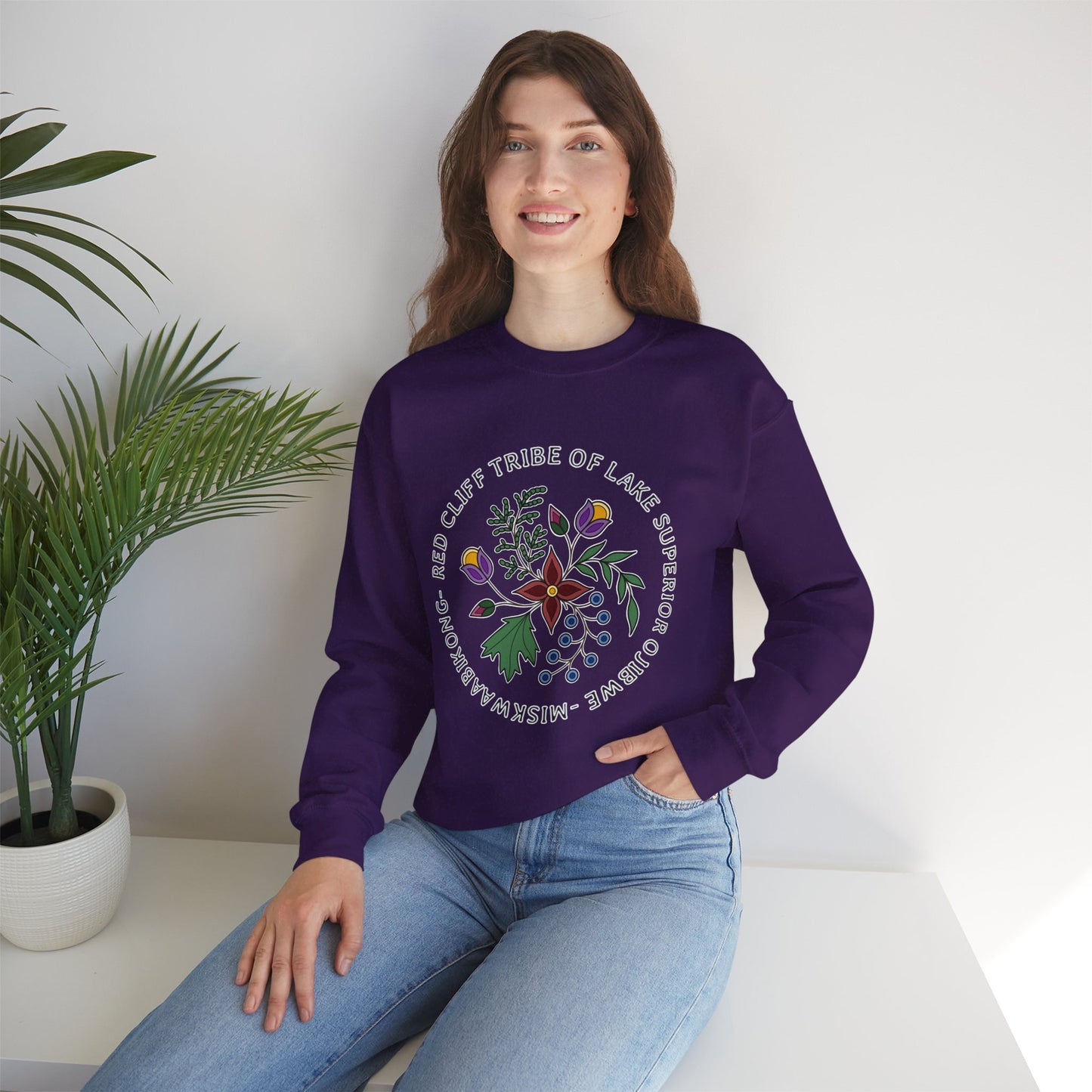 Red Cliff Tribe of Lake Superior Ojibwe Floral Design - Unisex Heavy Blend™ Crewneck Sweatshirt