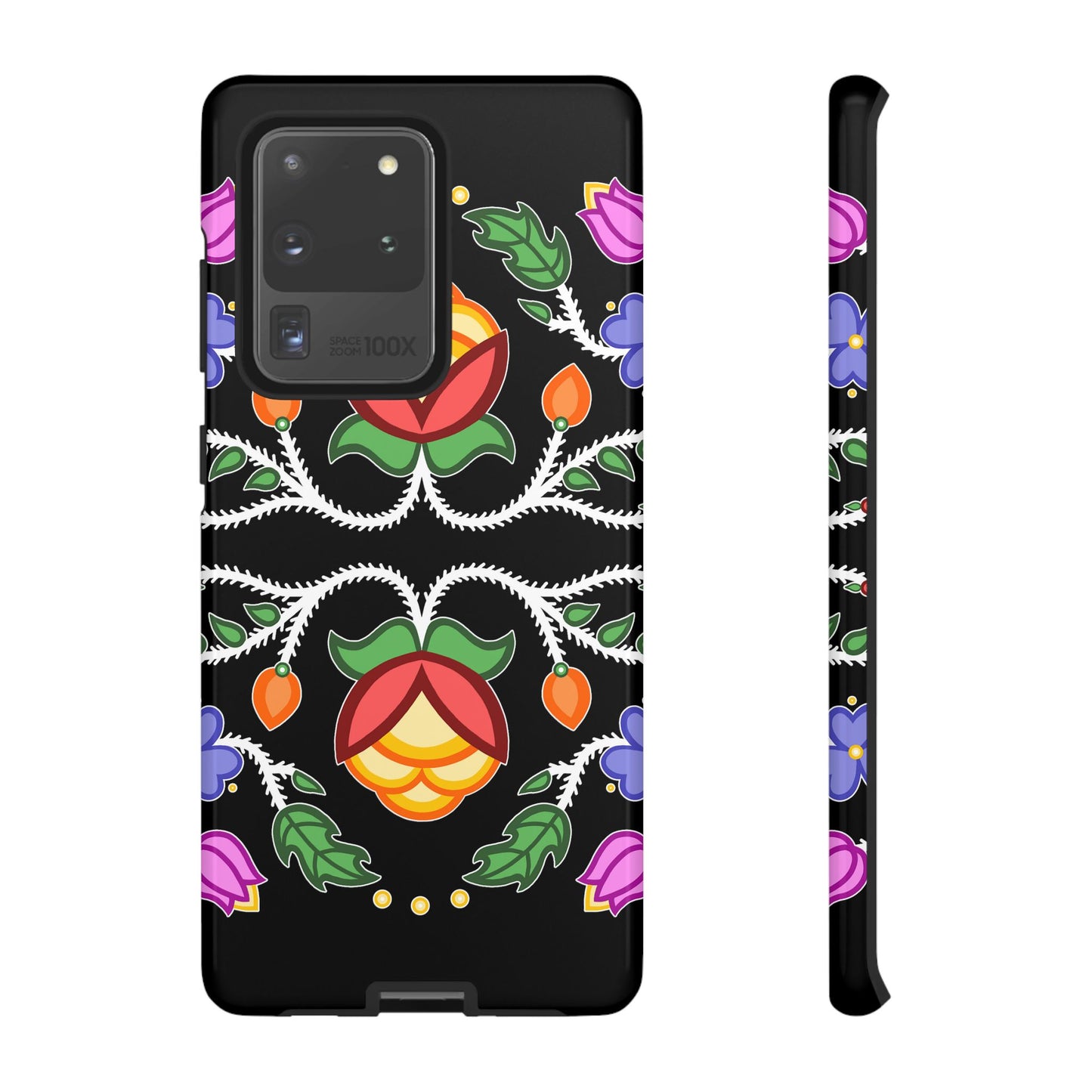 Tulip Design - Ojibwe Floral Tough Phone Cases - Black