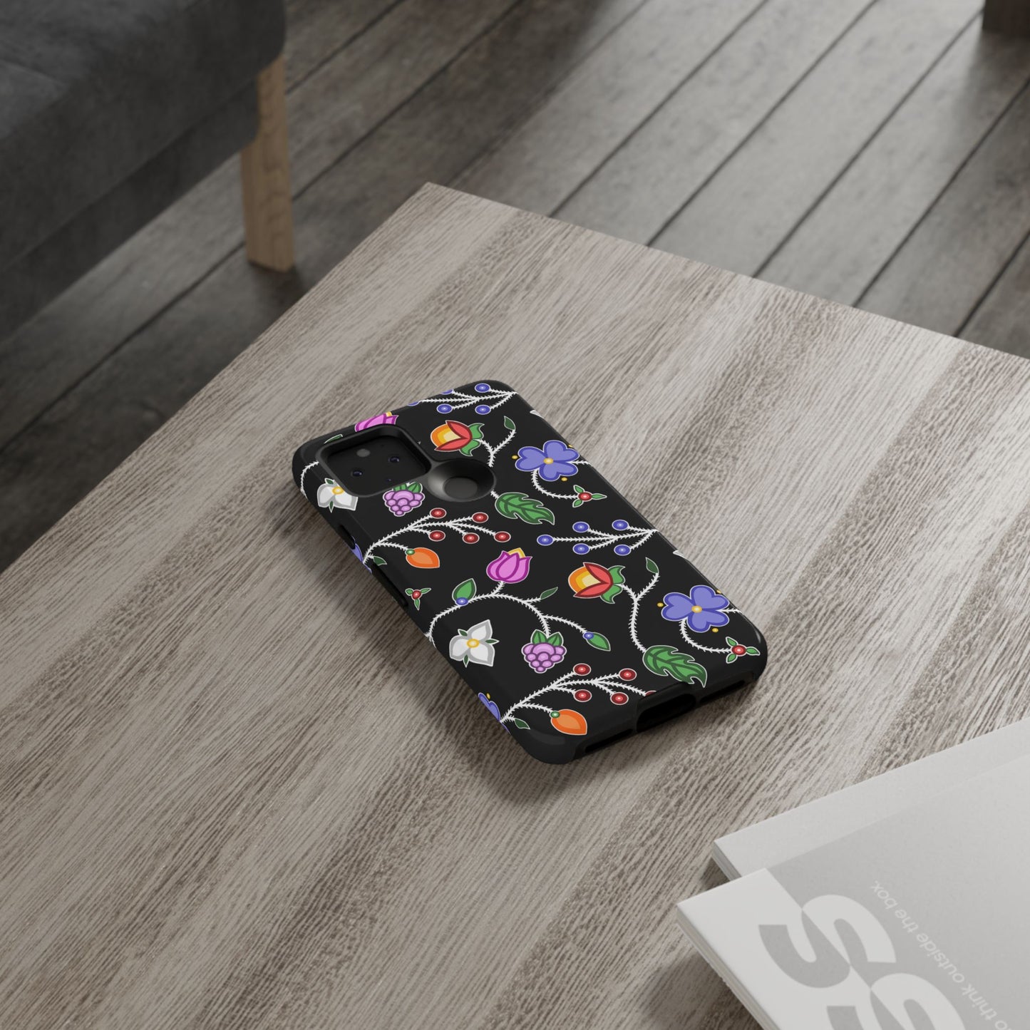 Ojibwe Floral Tough Phone Cases - Black