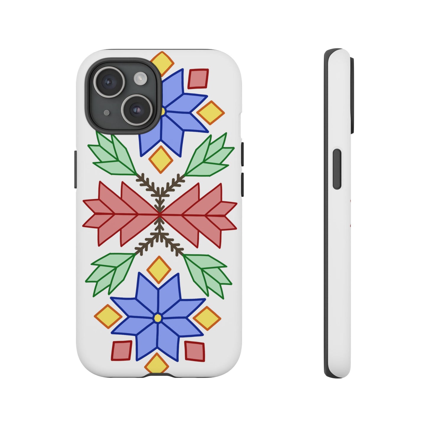 Geometric Ojibwe Floral Tough Phone Cases - White