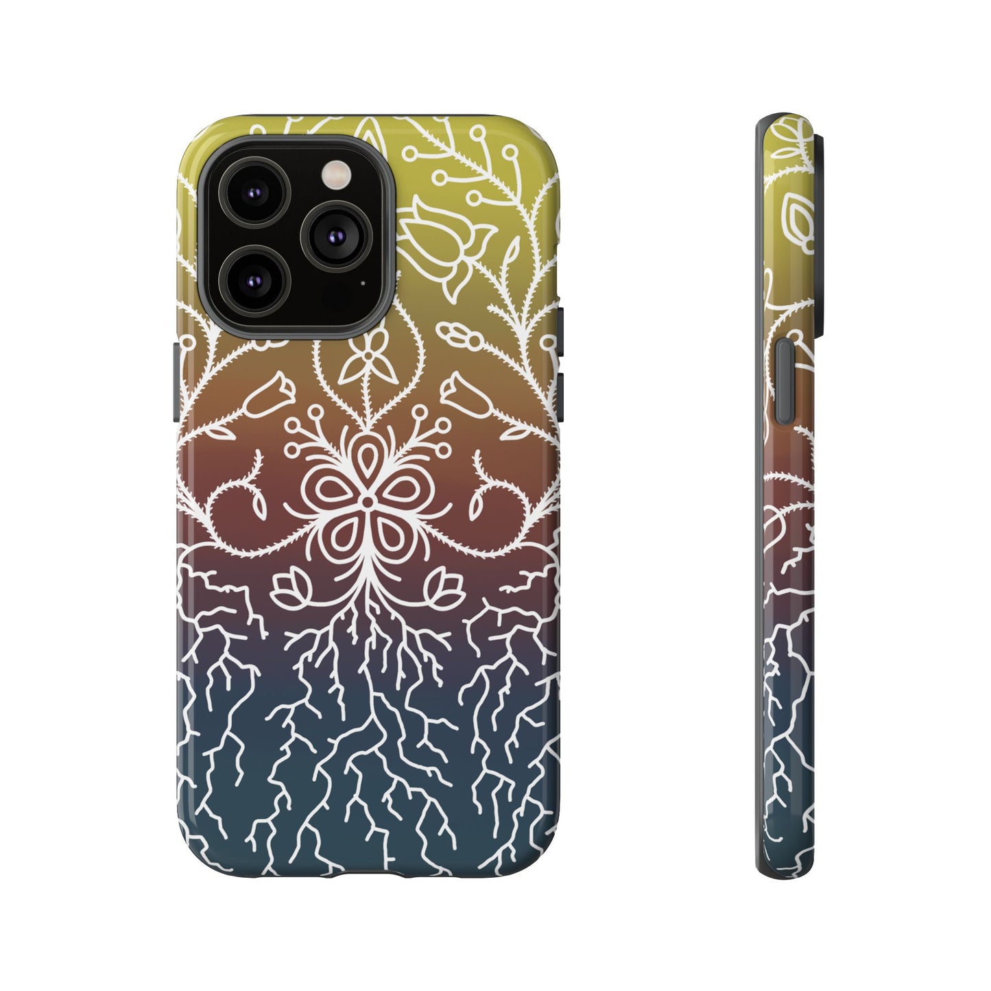 Sunset Ojibwe Floral Print Tough Phone Cases - Black