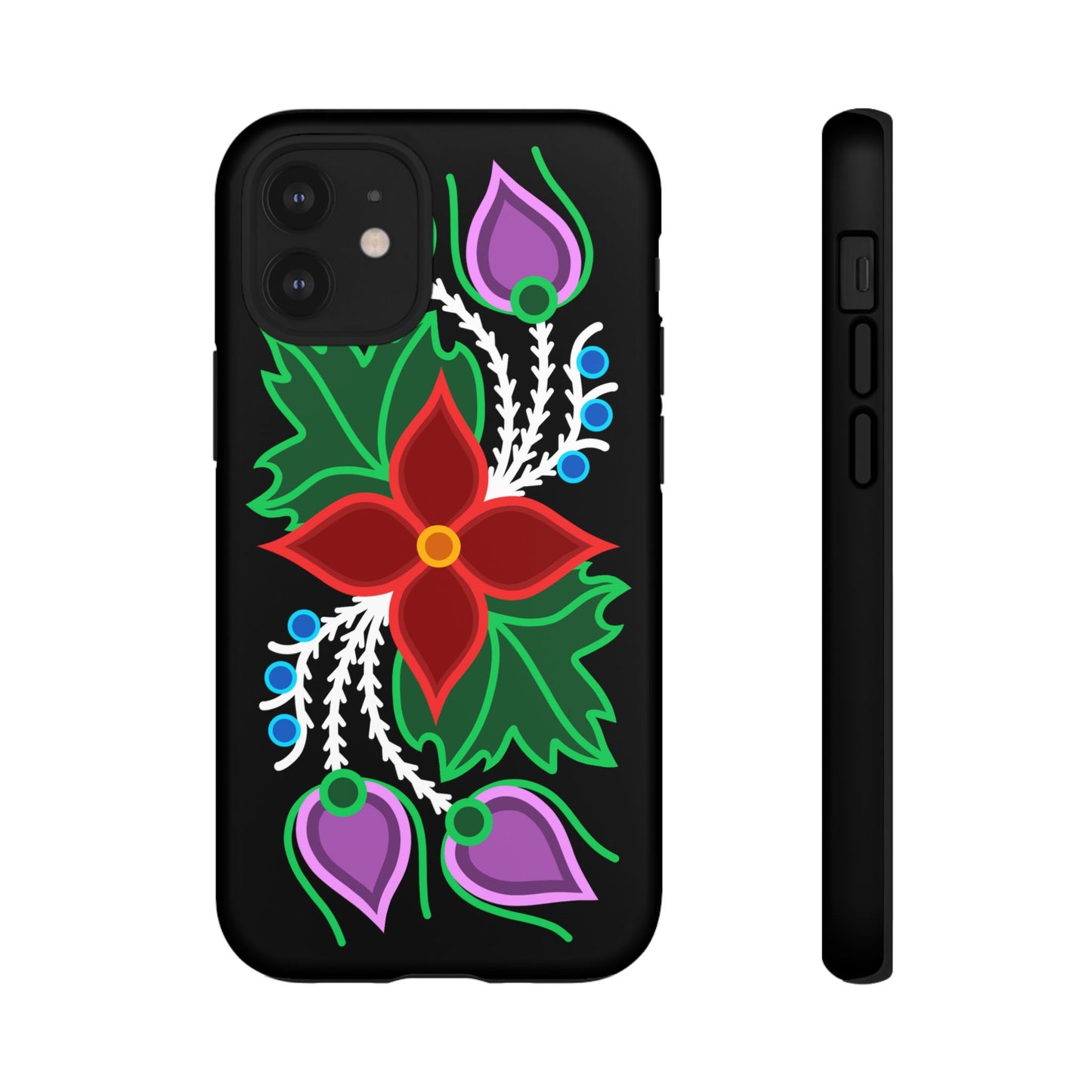 Traditional Ojibwe Floral Tough Phone Cases - Black