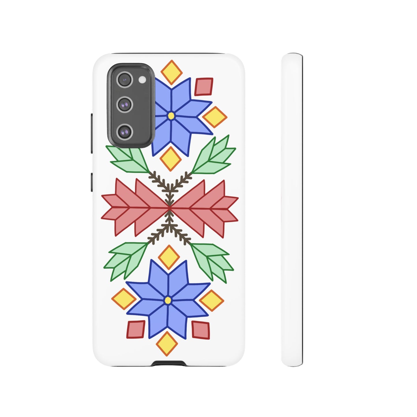 Geometric Ojibwe Floral Tough Phone Cases - White