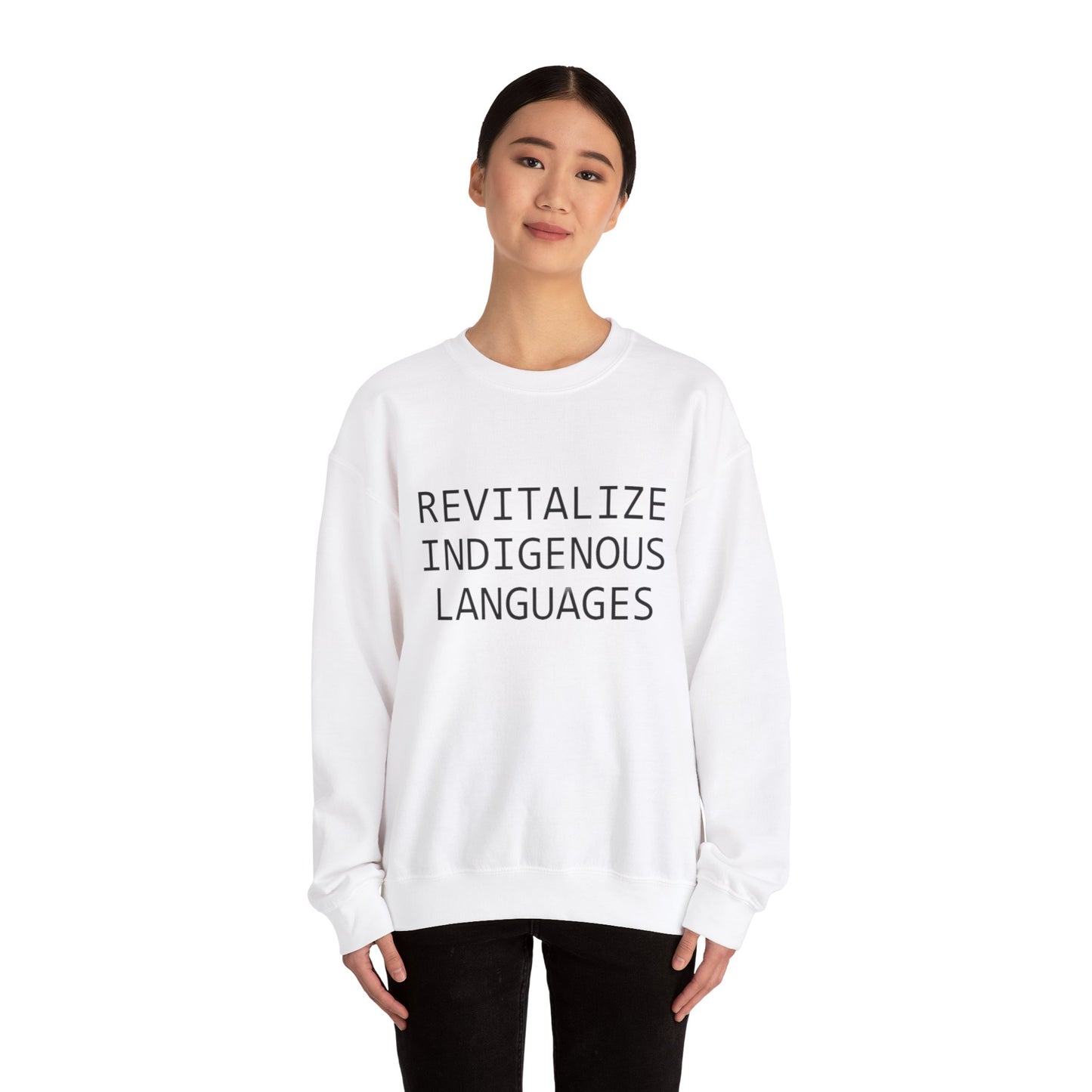 Revitalize Indigenous Languages Text Design - Unisex Gildan Heavy Blend™ Crewneck Sweatshirt