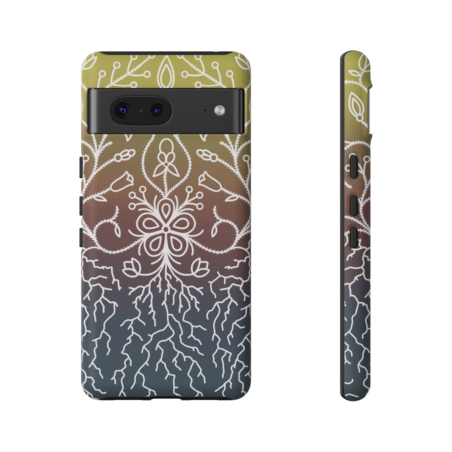 Sunset Ojibwe Floral Print Tough Phone Cases - Black