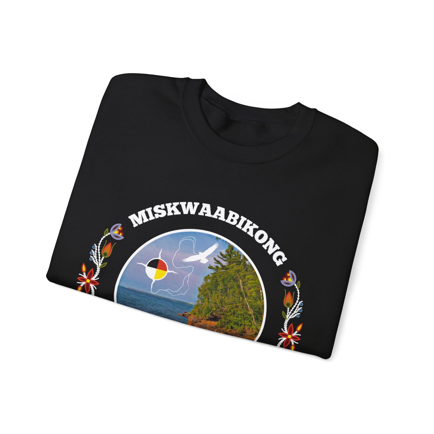 Miskwaabikong Indoonjibaa - Red Cliff Ojibwe Floral Sleeve Design - Unisex Heavy Blend™ Crewneck Sweatshirt