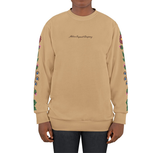 Woodland Ojibwe Floral  Sleeve Design - Unisex Sweatshirt - Beige