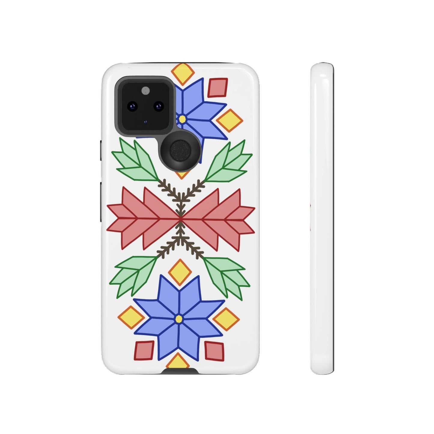 Geometric Ojibwe Floral Tough Phone Cases - White