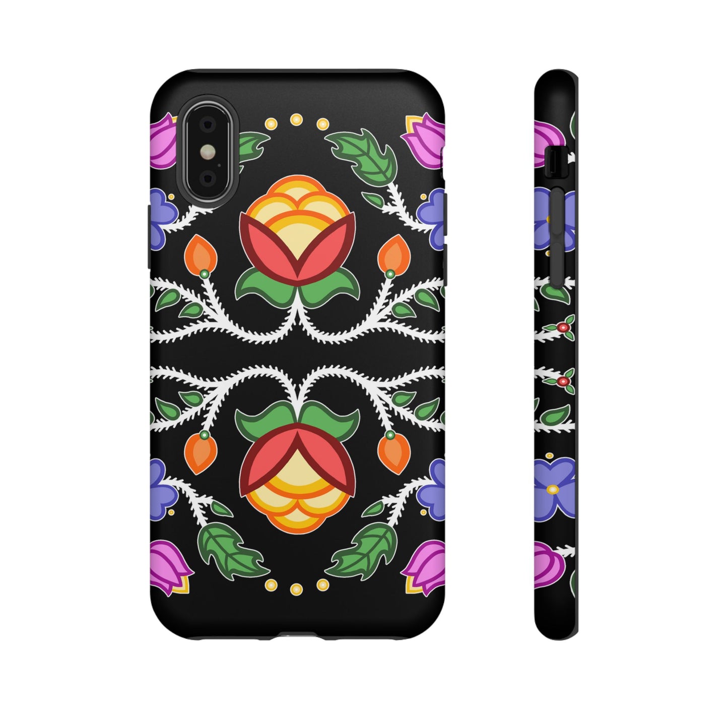 Tulip Design - Ojibwe Floral Tough Phone Cases - Black