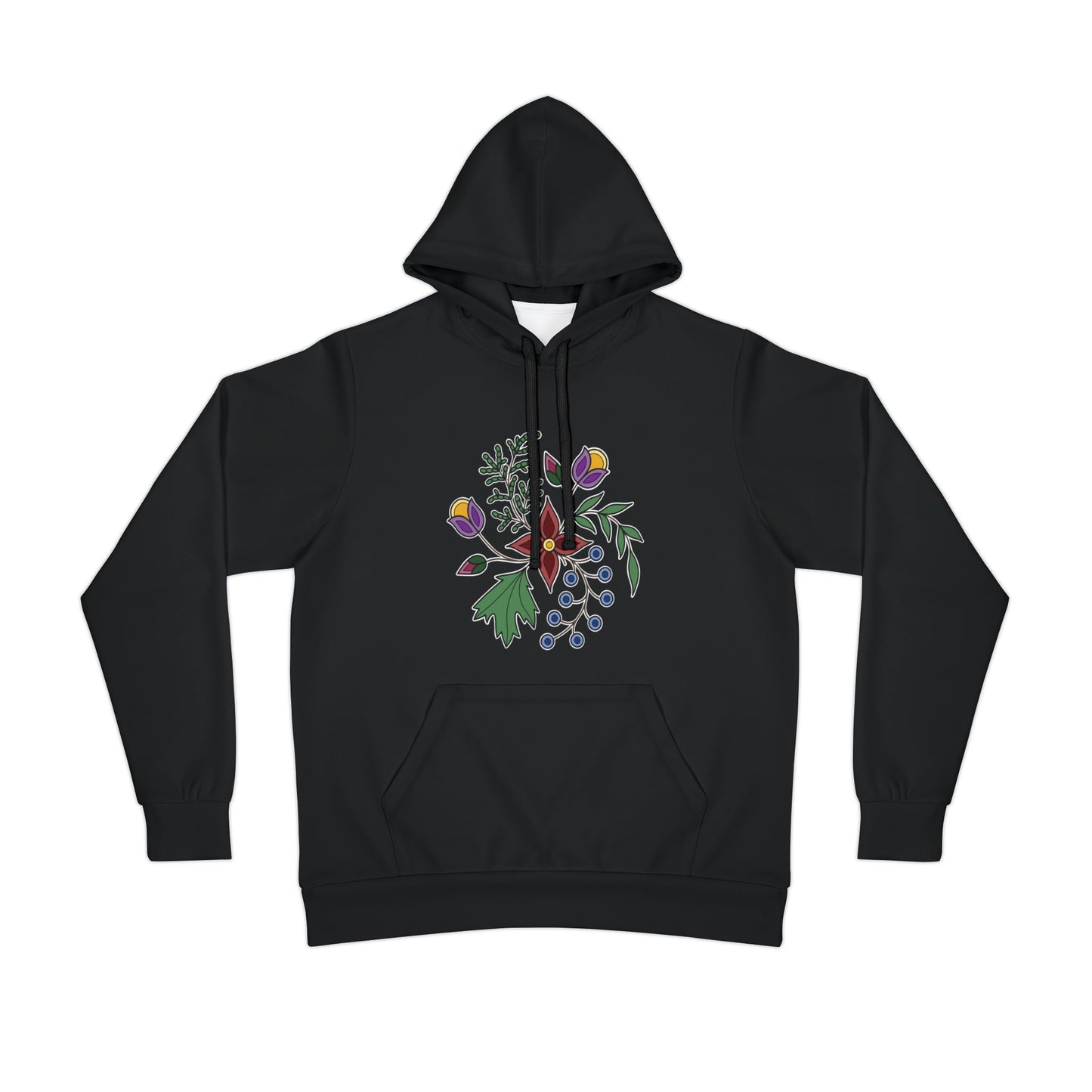 Giizhik “Cedar” & Miinaan “Berries” Woodland Ojibwe Floral Chest Design - Unisex Fit Hoodie