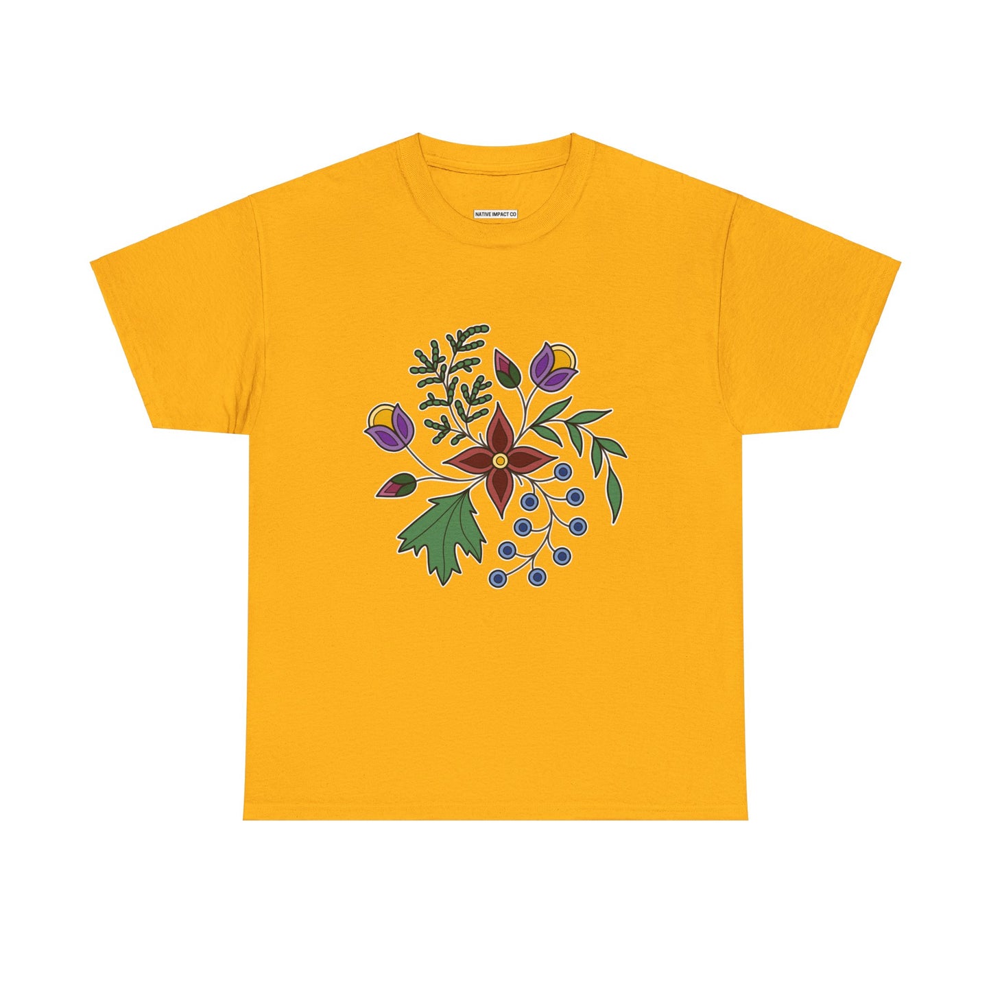 Giizhik / Cedar Ojibwe Floral Design - Unisex Gildan Heavy Cotton Tee