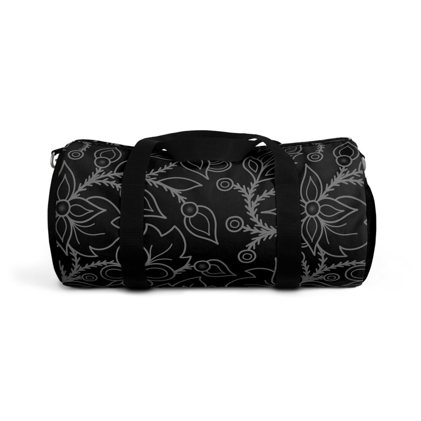 Woodland Ojibwe Floral All-Over-Print Design - Duffel Bag - Black & Gray - Two Sizes