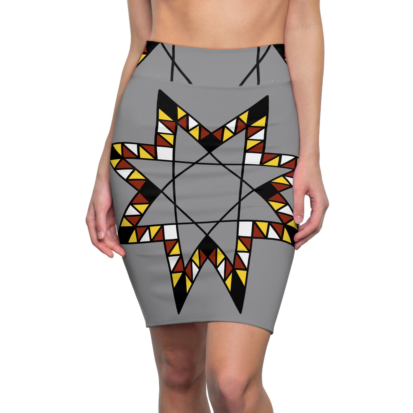 Star Quilt Design With Fire Colors - Women's Pencil Skirt - Gray