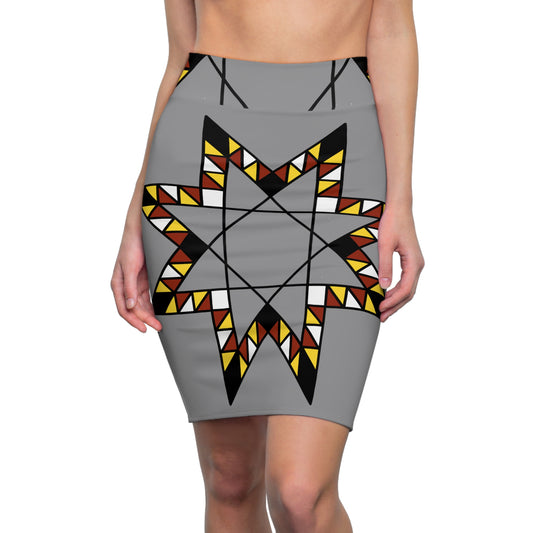 Star Quilt Design With Fire Colors - Women's Pencil Skirt - Gray