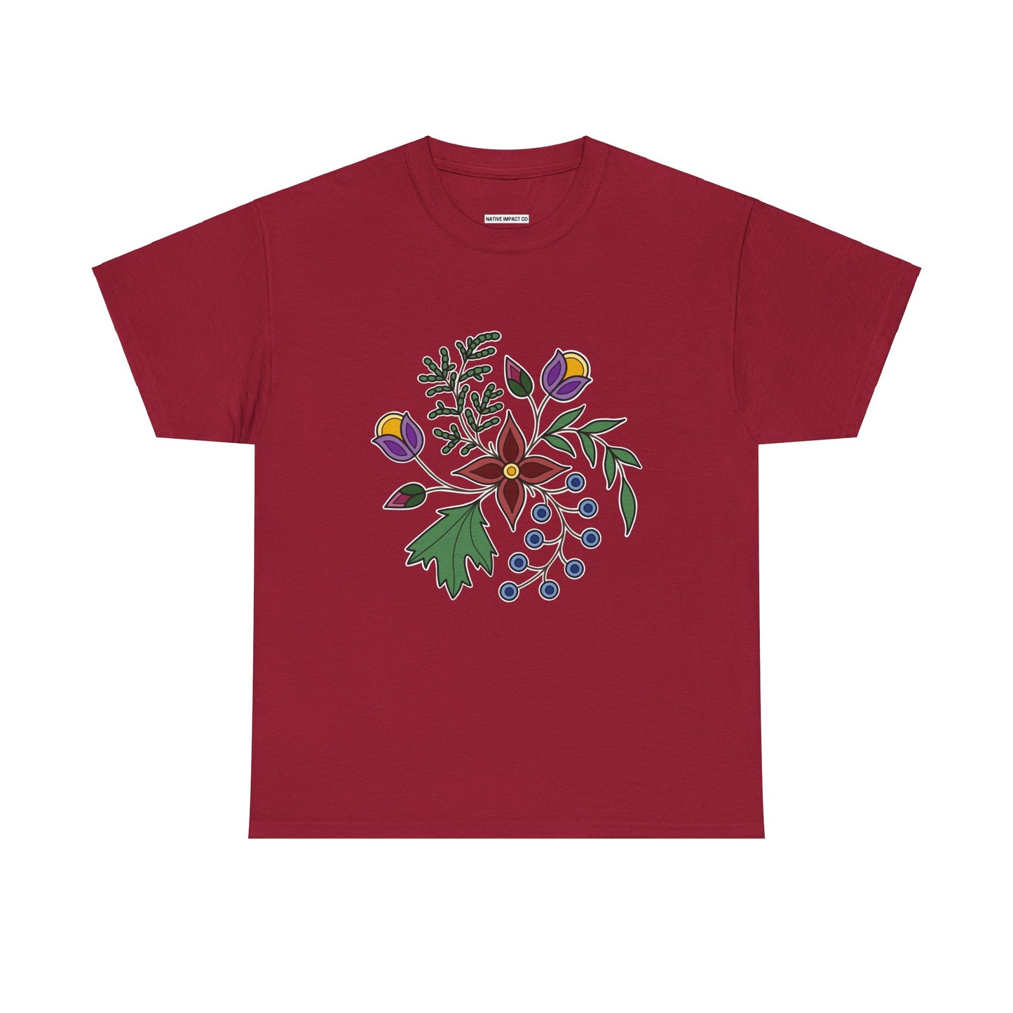 Giizhik / Cedar Ojibwe Floral Design - Unisex Gildan Heavy Cotton Tee