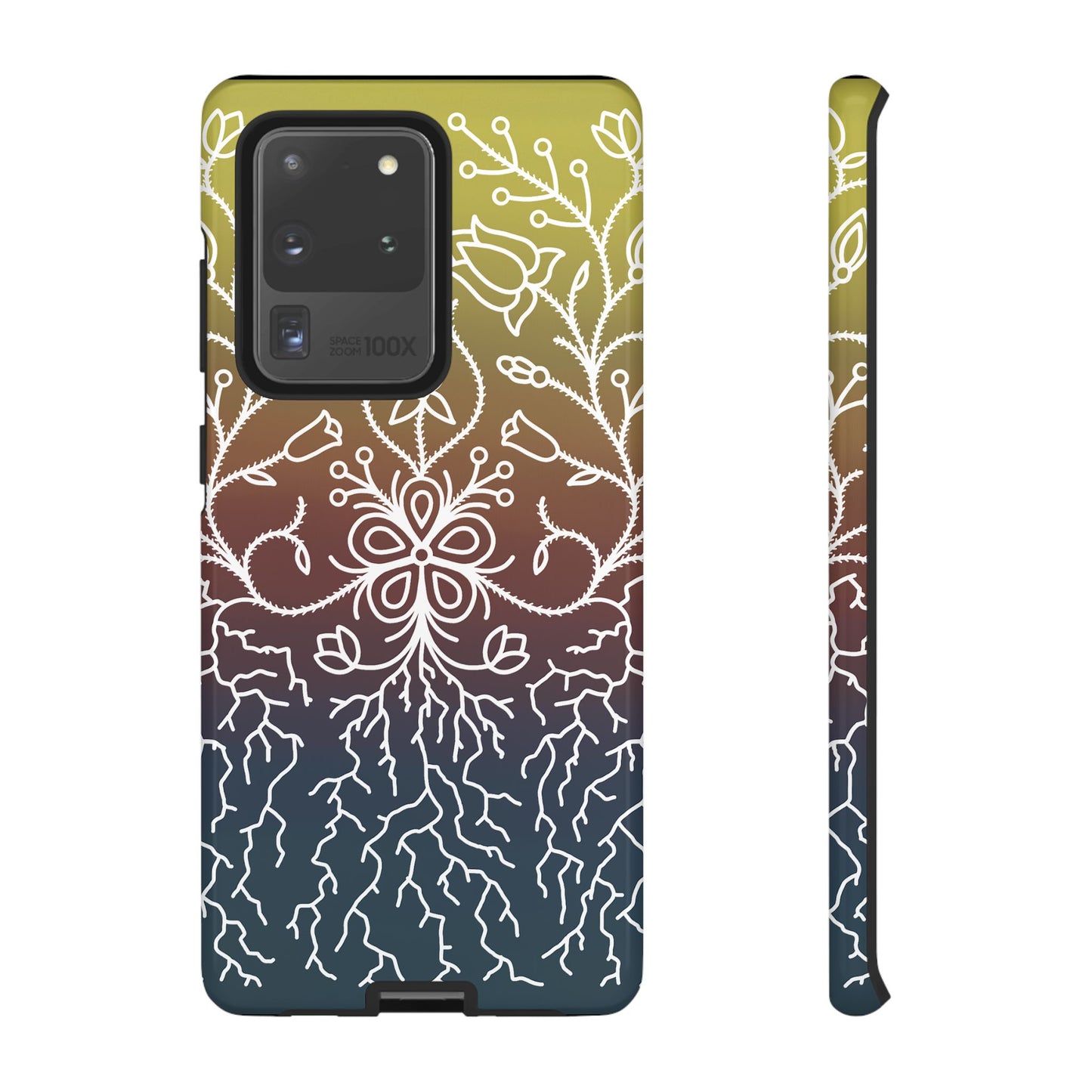 Sunset Ojibwe Floral Print Tough Phone Cases - Black