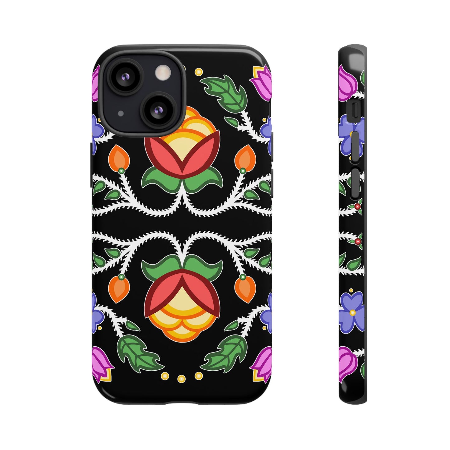 Tulip Design - Ojibwe Floral Tough Phone Cases - Black