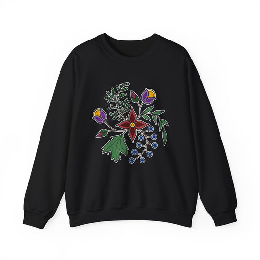 Giizhik / Cedar Ojibwe Floral Design - Unisex Gildan Heavy Blend™ Crewneck Sweatshirt